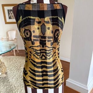 Vintage 90s Vivienne Tam Tibetan Tiger Mesh Tank Top Rare Sheer Y2K Size XS